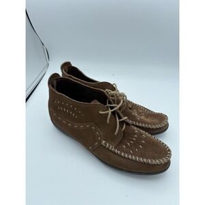 Minnetonka Boots Womens Size 7 Brown Suede Chukka Moccasin Ankle Lace Up Booties